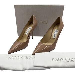 Jimmy Choo Pumps Heels Love 100 Pointed Toe Patent Leather Ballet Pink Size 38.5